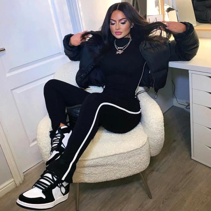 Puffer Jacket with Striped Leggings Puffer Jacket with Striped Leggings β Baddie Winter Outfits