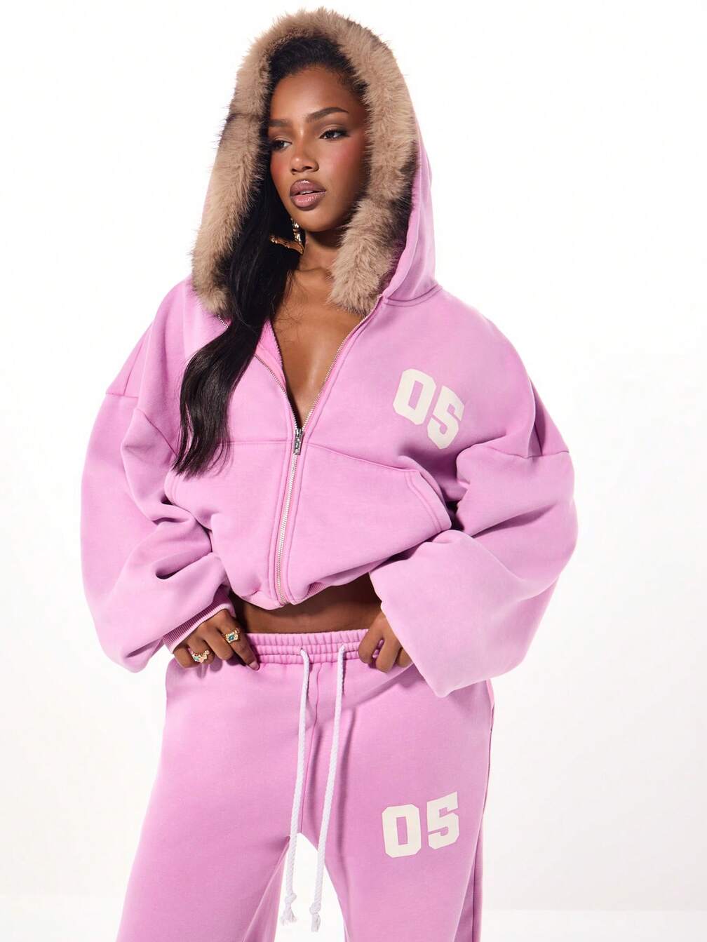 Bright Pink Fur-Trimmed Hood Athleisure Set Bright Pink Fur-Trimmed Hood Athleisure Set β Winter Athleisure Outfits