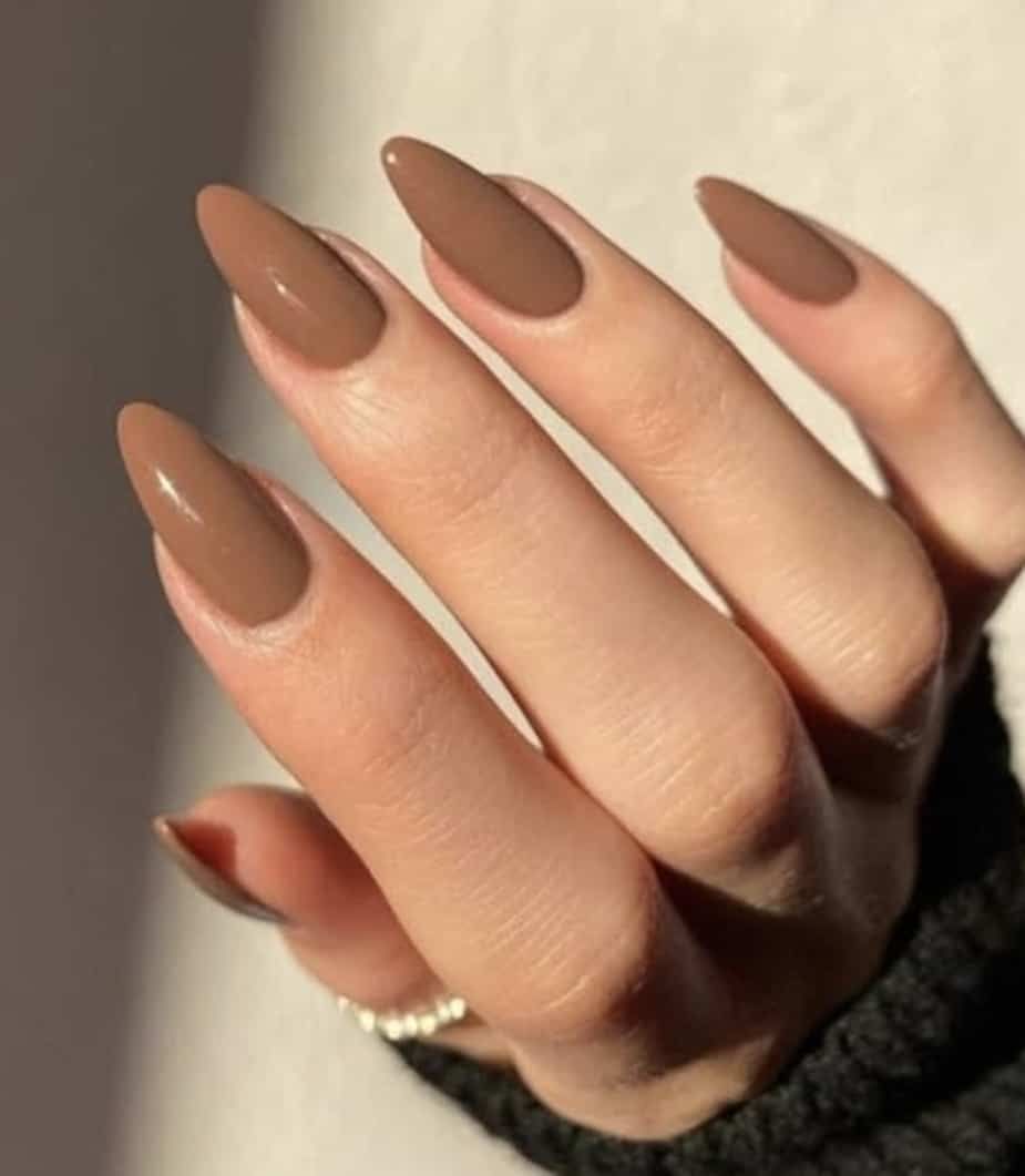 Long Almond Smooth Glossy Warm Brown Nails Long Almond Smooth Glossy Warm Brown Nails β Mocha Nails