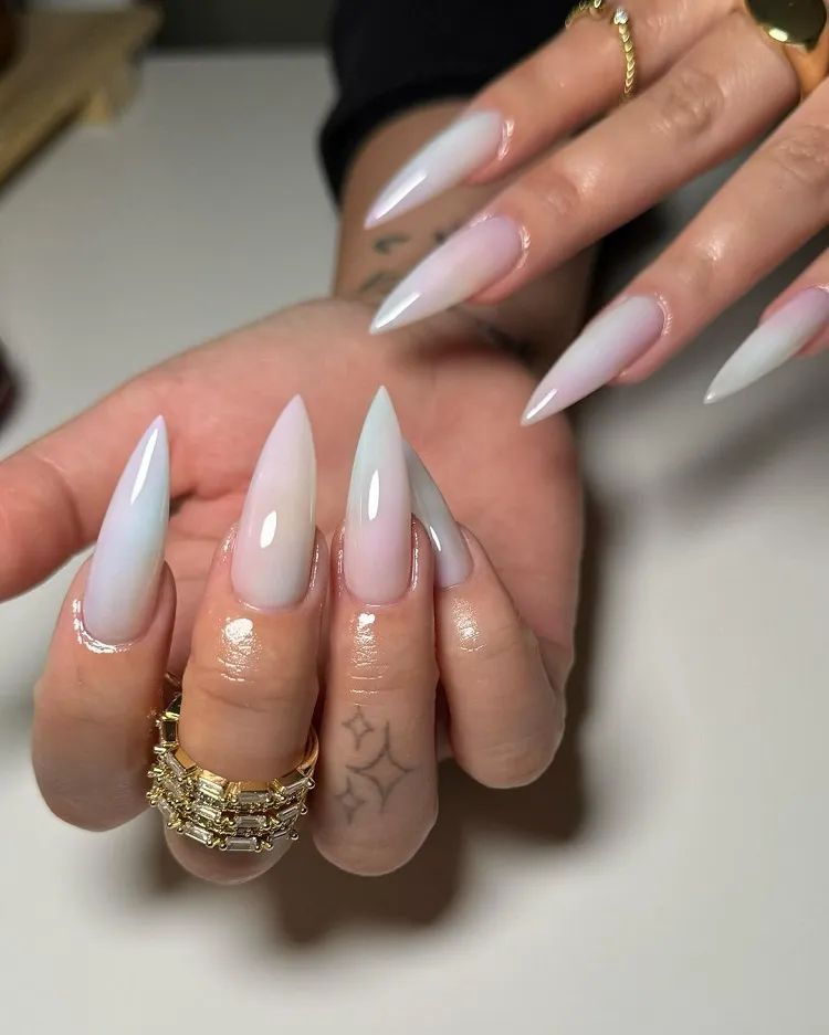 Smooth Pink White Ombre Stiletto Smooth Pink White Ombre Stiletto β Long Winter Nails