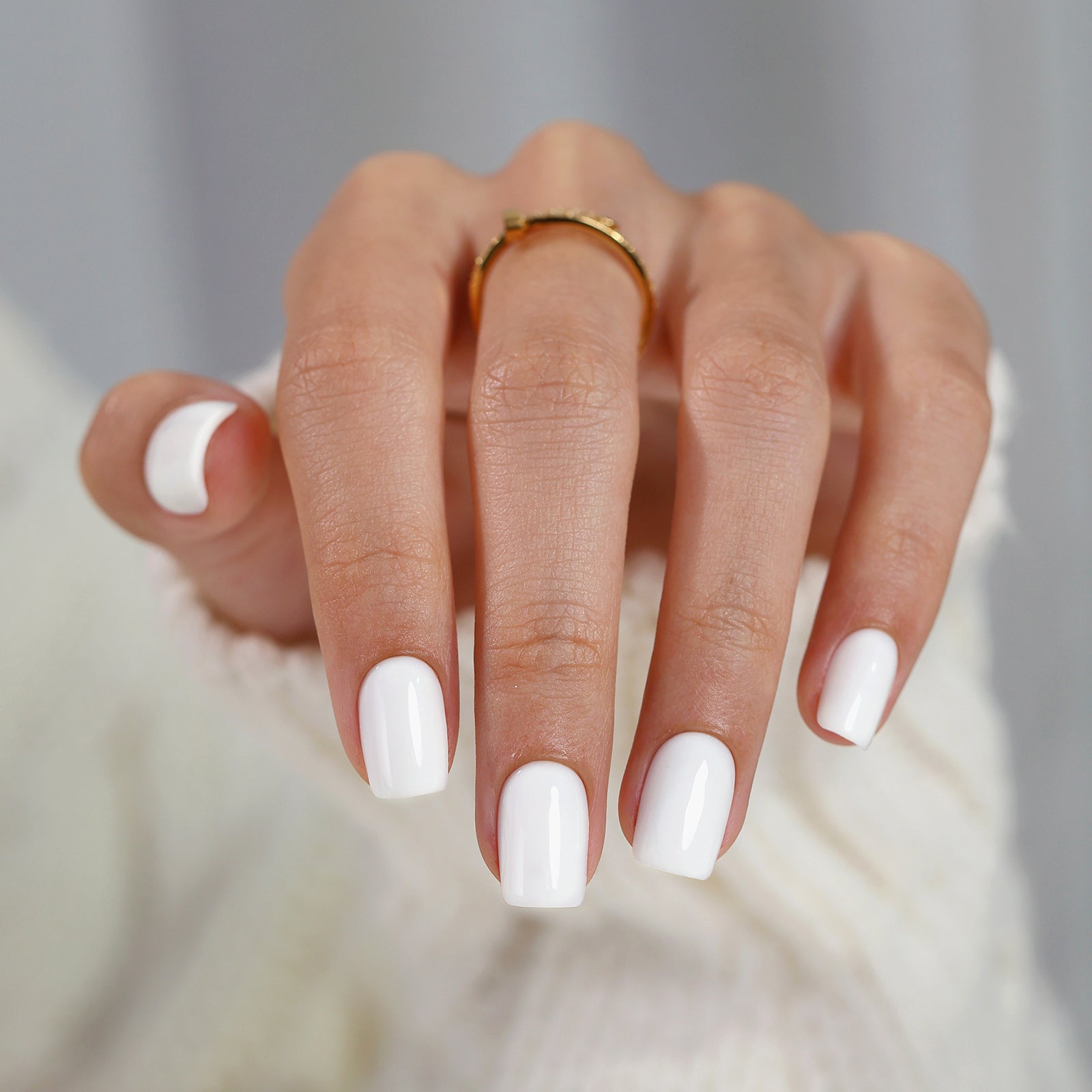 Pure White Glossy Square Nails — Short Winter Square Nails