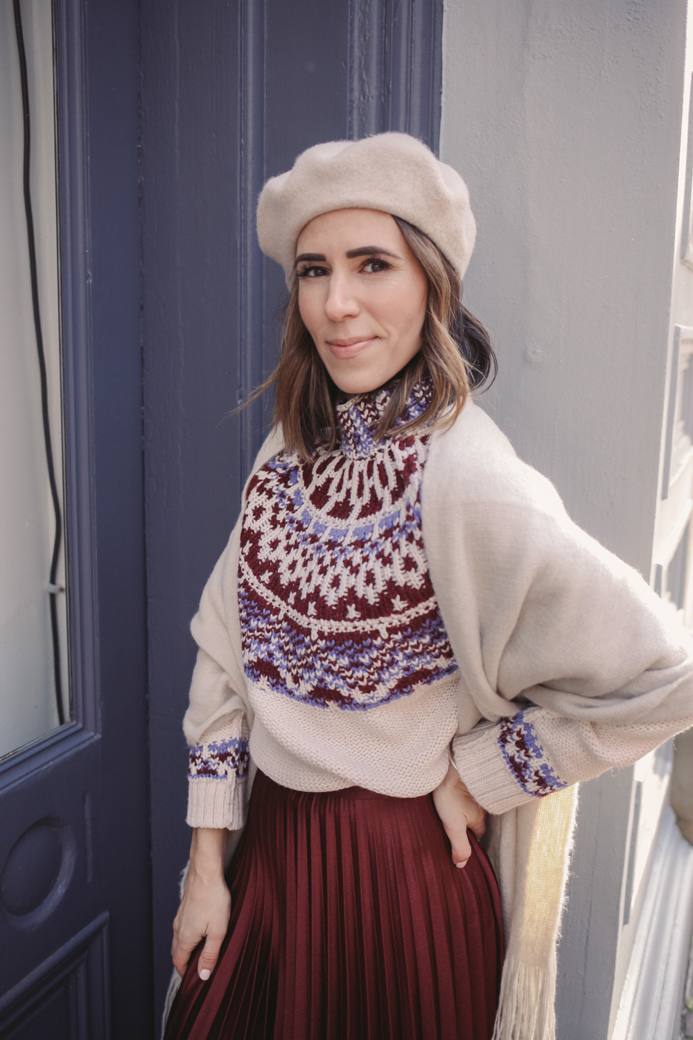 Cream Fair Isle Sweater Paired with a Turtleneck and Pleated Skirt Cream Fair Isle Sweater Paired with a Turtleneck and Pleated Skirt โ Fair Isle Sweater Outfits