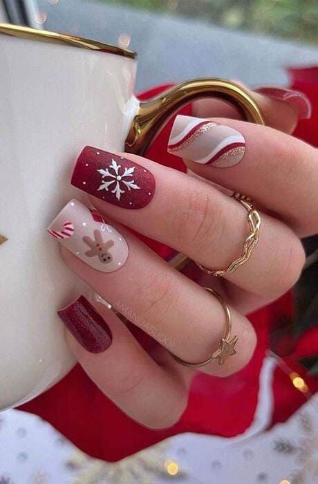 Charming Matte Red Nails with Gingerbread Man Charming Matte Red Nails with Gingerbread Man β Red Christmas Nails 2026