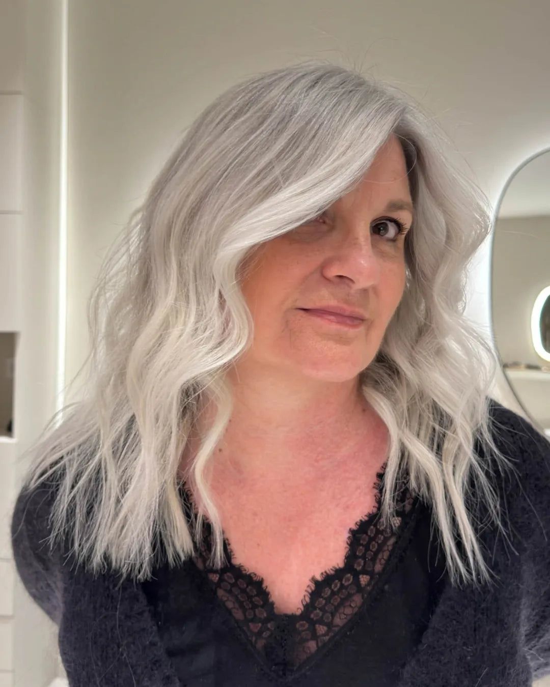 Side-Swept Visual Idea — Winter Hair Colors for Gray Hair