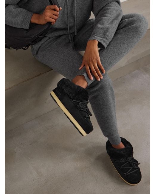 Relaxed Athleisure: Black Suede Moon Boots with Loungewear — Moon Boots Outfits