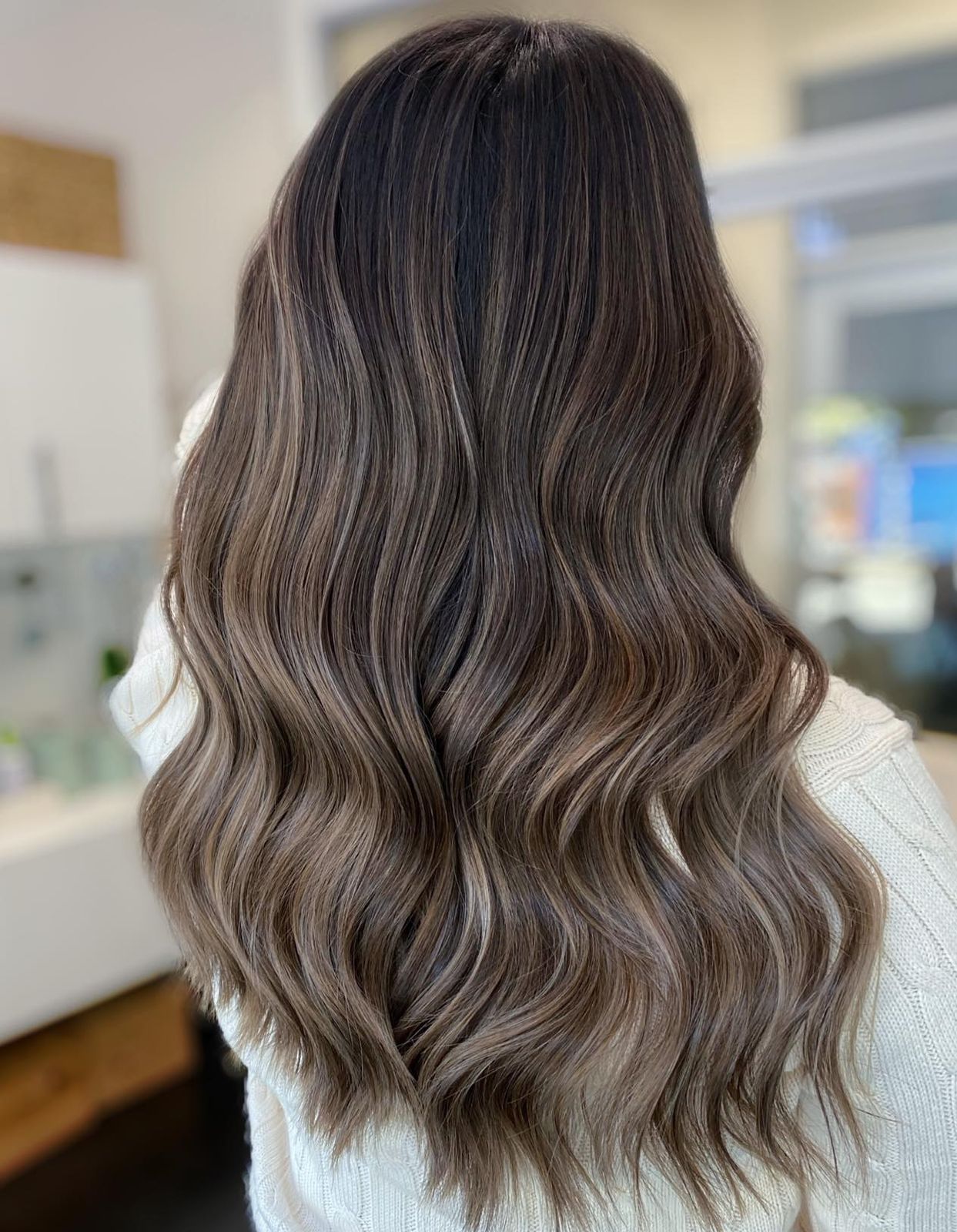 Layers Dark Brown With Ash Blonde Blowout — Ash Brown Hair