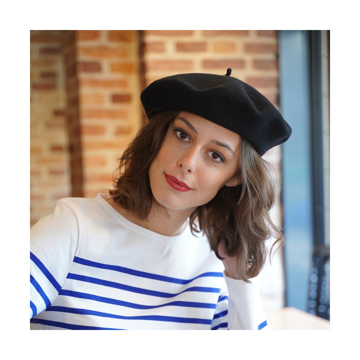 Classic Black Beret Complements a Navy and White Striped Top Classic Black Beret Complements a Navy and White Striped Top β Beret Outfits