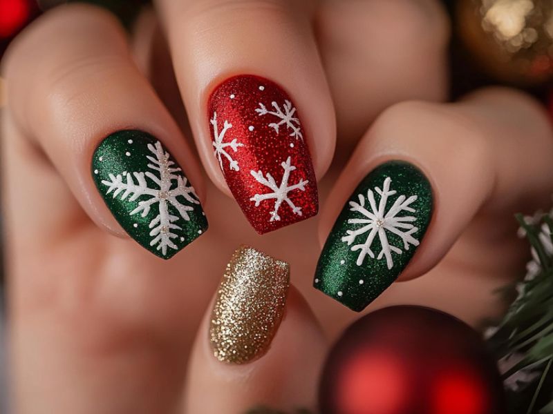 Snowflake Art On All Nails Visual Idea Snowflake Art On All Nails Visual Idea β Winter Acrylic Nails