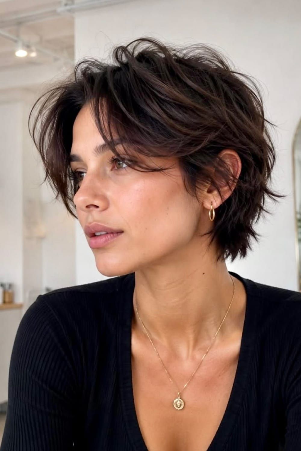 Edgy Tousled Dark Brown Bob Edgy Tousled Dark Brown Bob β Winter Haircuts for Women