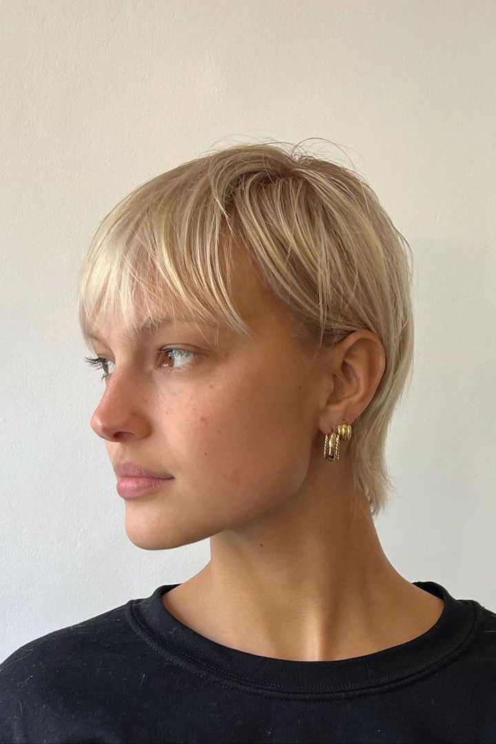 Side View Sleek Ash Blonde Pixie With Blunt Bangs Side View Sleek Ash Blonde Pixie With Blunt Bangs β Winter Pixie Haircuts
