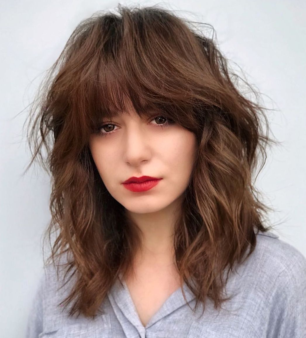 Shoulder Length Medium Brown Shag With Full Fringe Shoulder Length Medium Brown Shag With Full Fringe β Winter Shag Haircuts