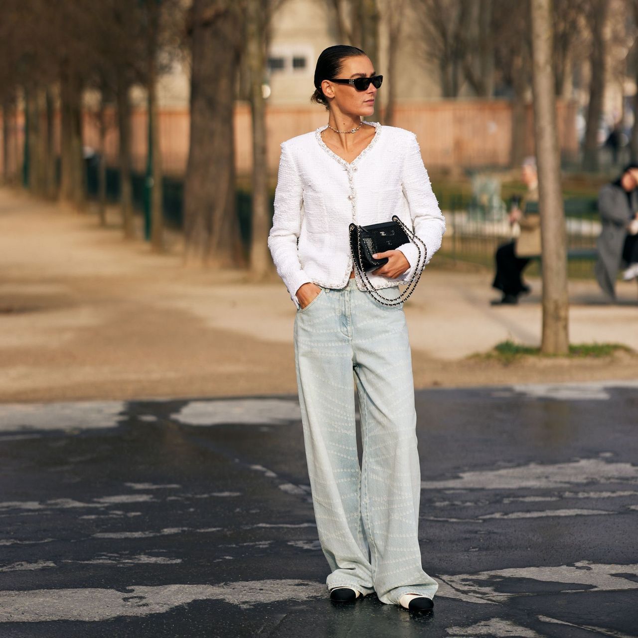 White Textured Jacket with Wide-Leg Jeans White Textured Jacket with Wide-Leg Jeans β Winter to Spring Transition Outfits