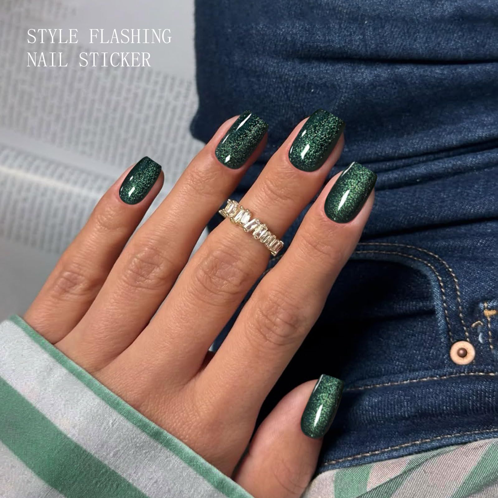 Shimmering Green Cat-Eye Square Nails Shimmering Green Cat-Eye Square Nails β Green Christmas Nails 2026