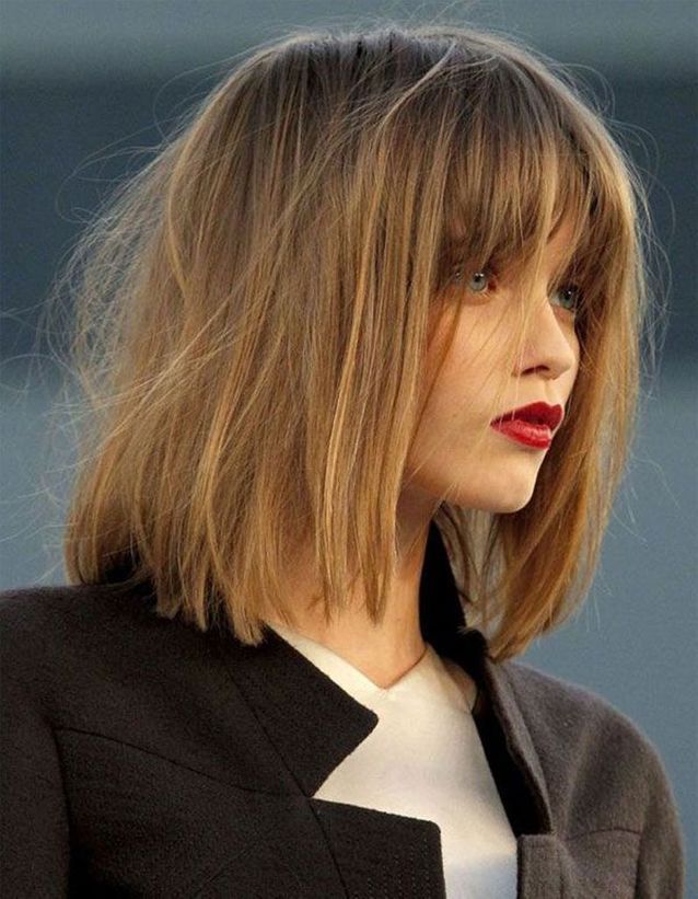 Medium Blonde Bob With Full Bangs Medium Blonde Bob With Full Bangs β Winter Haircuts for Women