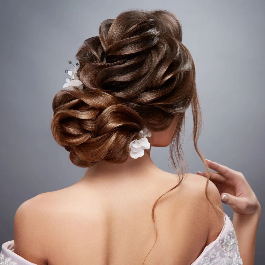 Rich Brown Voluminous Twists With Floral Accents Rich Brown Voluminous Twists With Floral Accents β Winter Formal Hairstyles