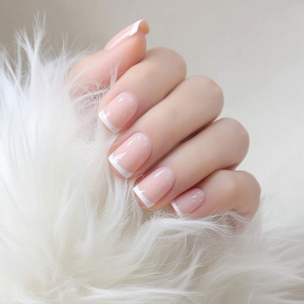 Cozy Short Squoval French Tips Cozy Short Squoval French Tips β Winter French Tip Nails