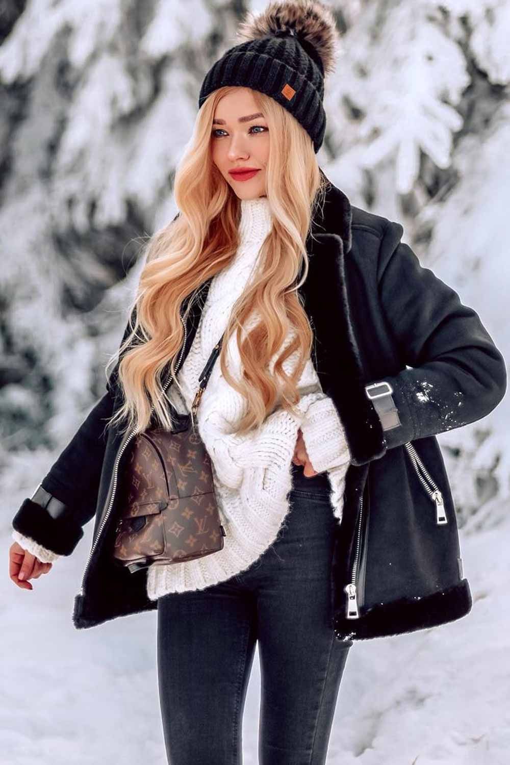 Shearling-Lined Jacket and Beanie for Cozy Winter Warmth — February Outfits