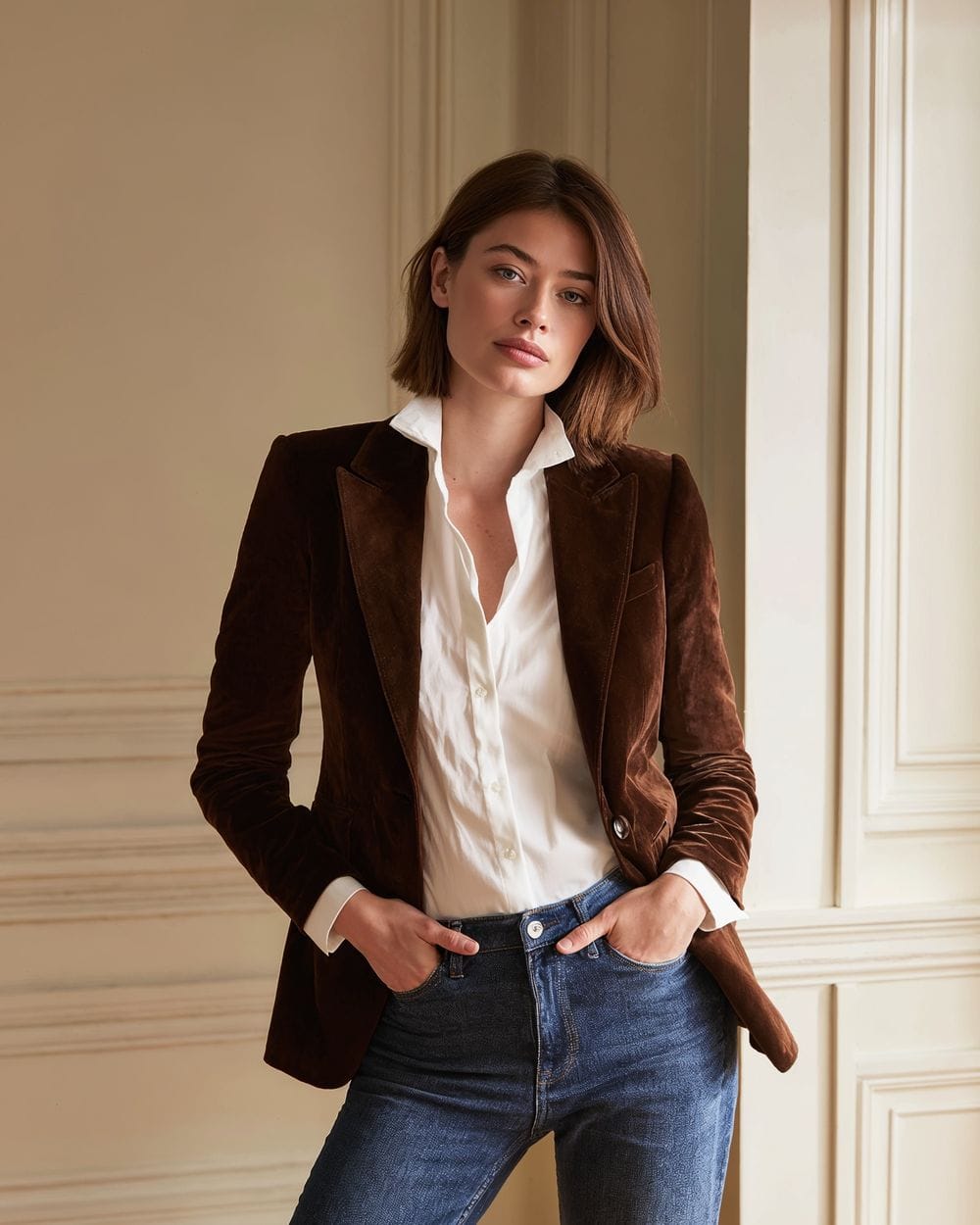 Smart Casual Chocolate Brown Velvet Blazer with Jeans Smart Casual Chocolate Brown Velvet Blazer with Jeans β Chocolate Brown Outfits