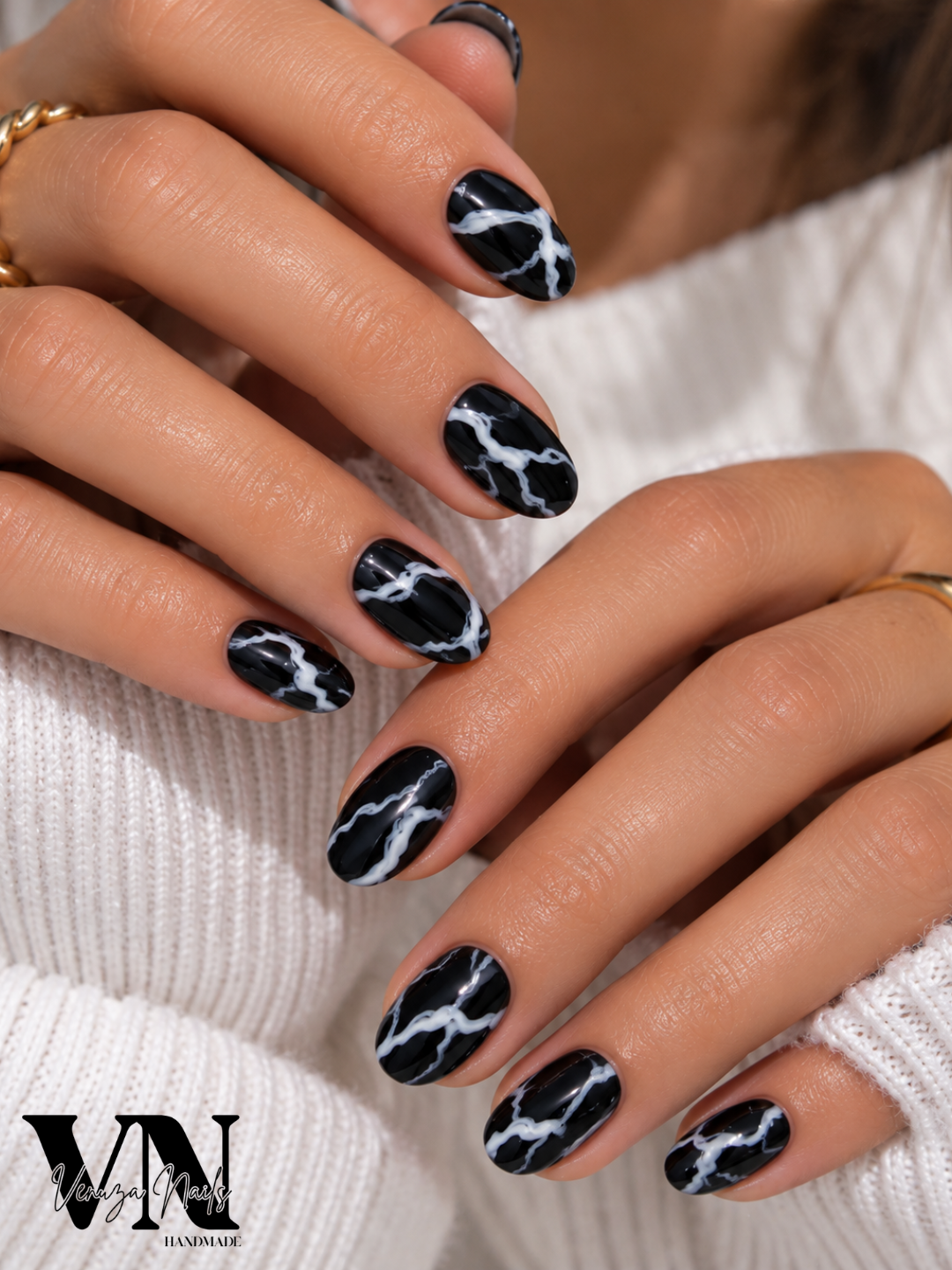 Both Hands Visual Idea — Winter Marble Nails