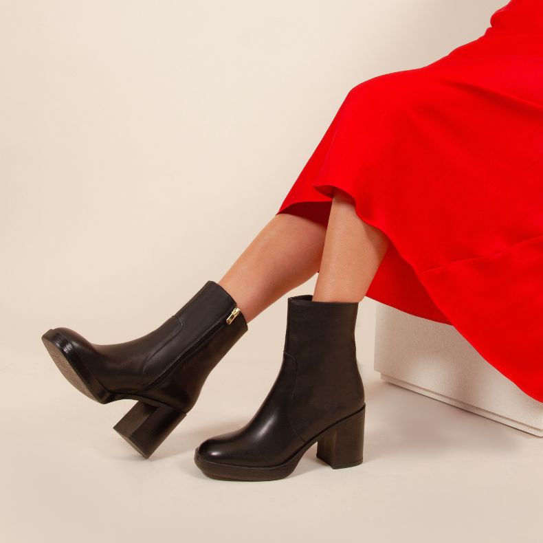 Block Heel Boots with a Red A-Line Dress Block Heel Boots with a Red A-Line Dress β Ankle Boots Outfits