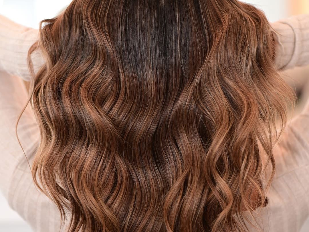 Mid-Back Dark Brown With Warm Caramel Blonde Balayage — Reverse Balayage