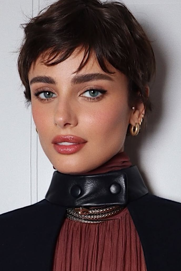 Front View Chic Dark Brown Pixie With Wispy Bangs Front View Chic Dark Brown Pixie With Wispy Bangs β Winter Pixie Haircuts