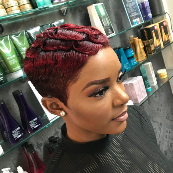 Short Afro With Deep Red Finger Waves — Winter Haircuts for Black Women