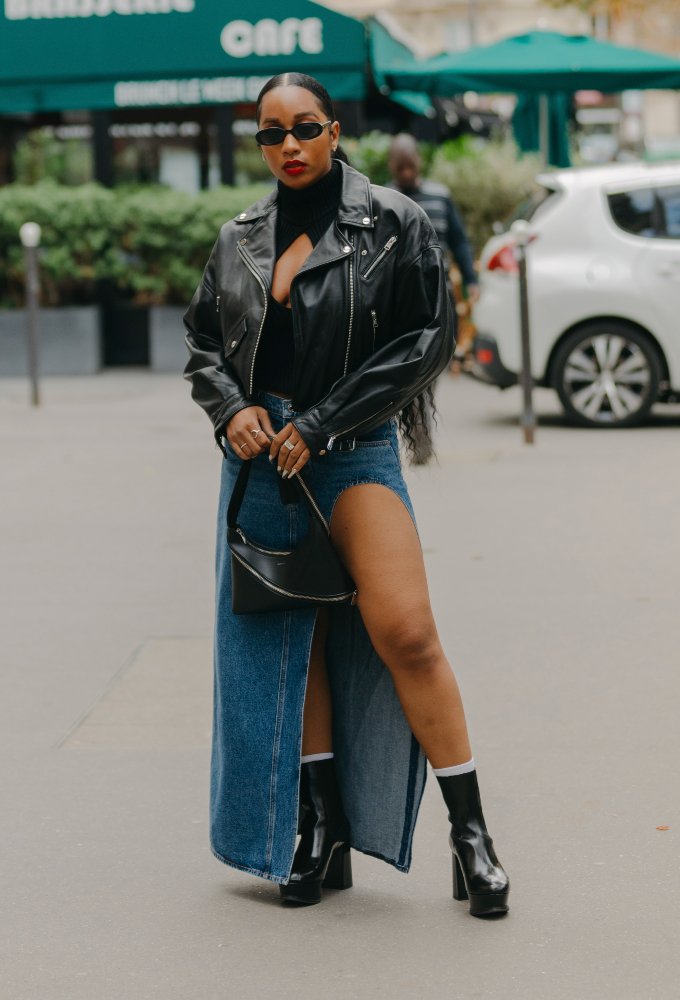 Black Platform Ankle Boots with a Denim Maxi Skirt Black Platform Ankle Boots with a Denim Maxi Skirt β Ankle Boots Outfits