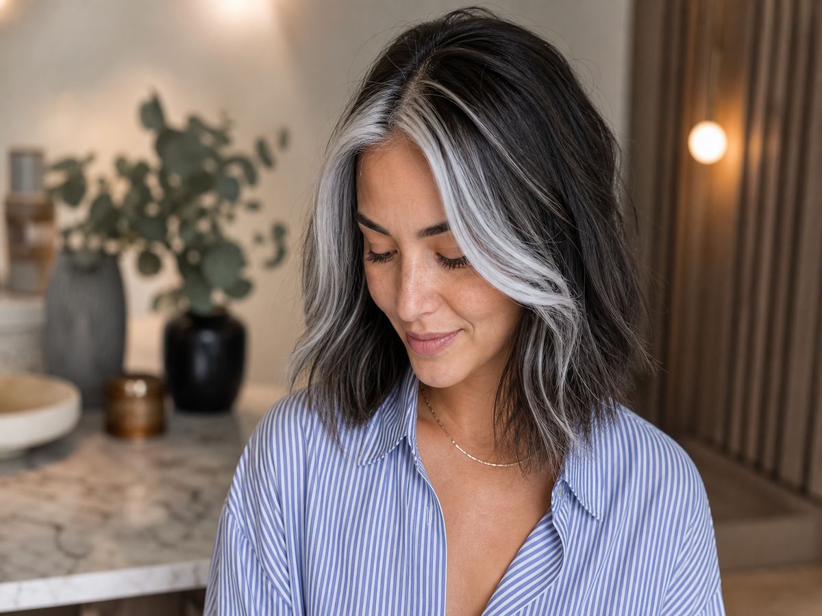 Collarbone Lob with Blonde and Silver Highlights — Winter Hair Colors for Gray Hair