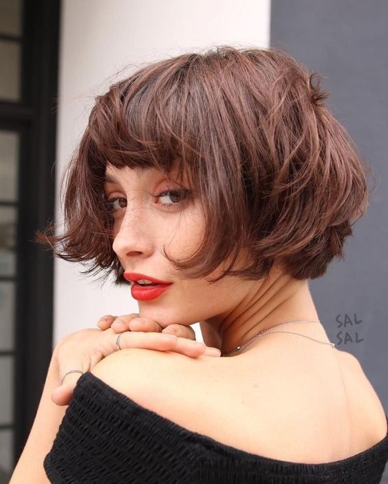 Chin Bob With Textured Short Bangs — Winter Hairstyles for Thin Hair