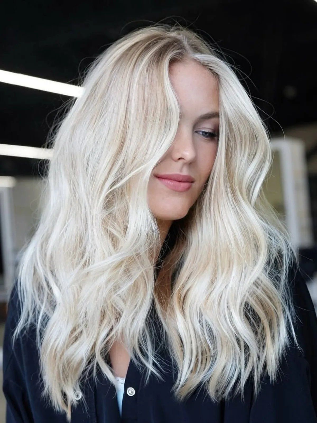 Voluminous Platinum Ash Blonde — Winter Hair Colors for Blue Eyes