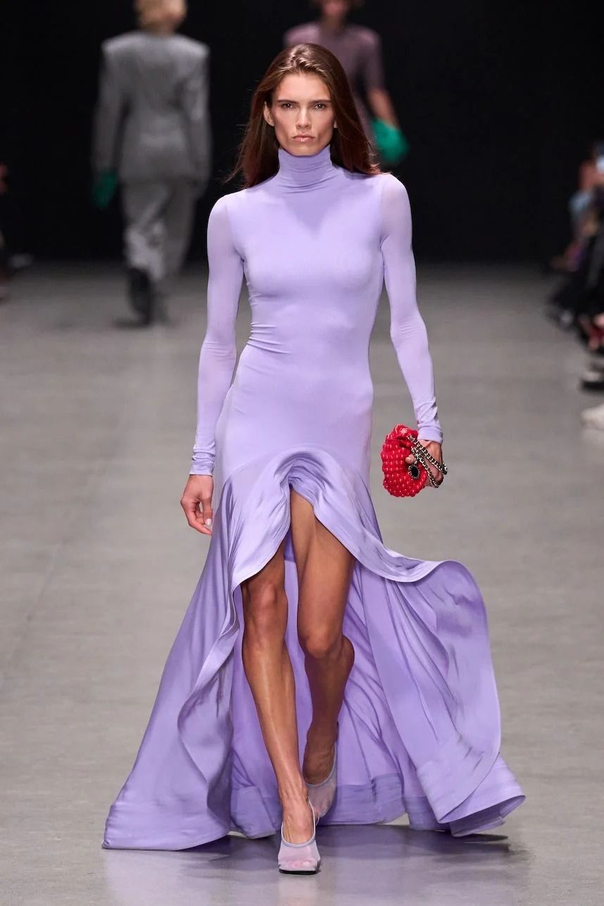 Light Purple Turtleneck Dress with Ruffled Hem — Royal Purple Outfits