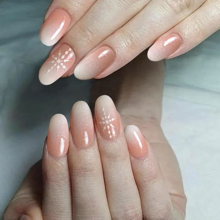 Gradient Nude with Snowflake Accent — Winter Nude Nails