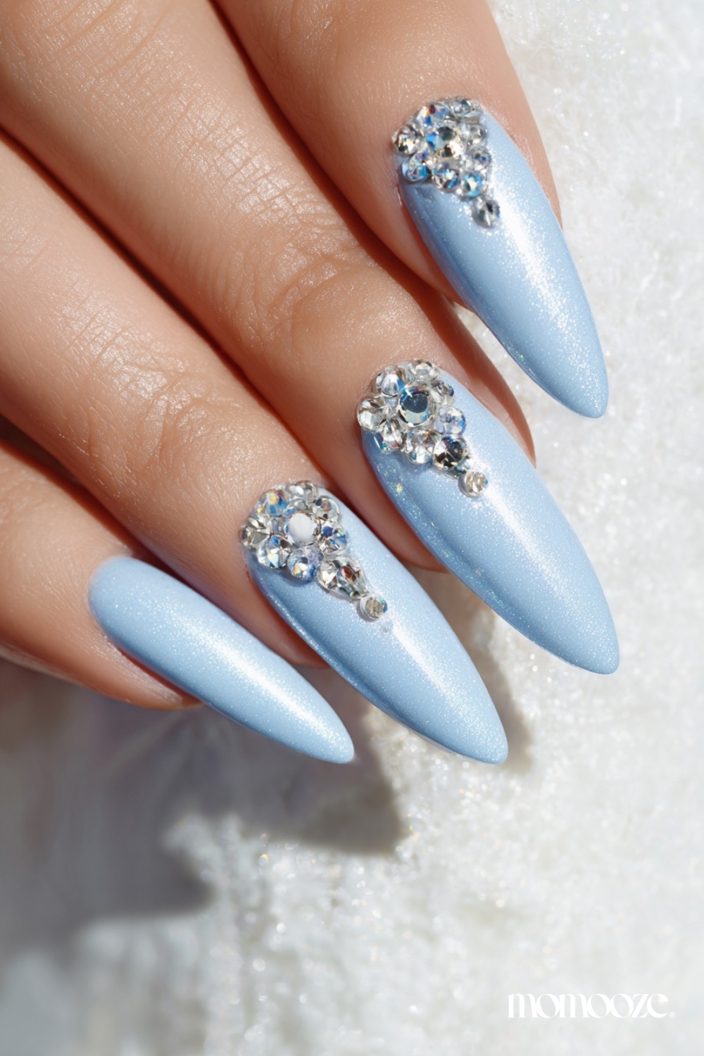 Glamorous Icy Blue Rhinestone Cluster Nails Glamorous Icy Blue Rhinestone Cluster Nails β Winter Nail Designs
