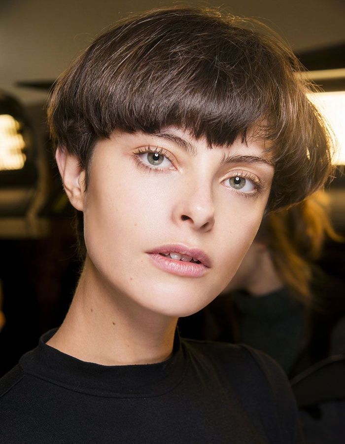 Dark Brown Bowl Cut with Full Fringe — Winter Hairstyles for Short Hair