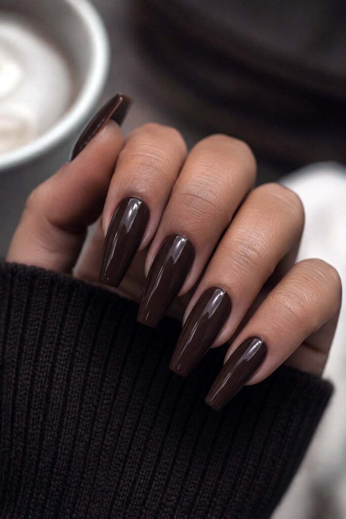 Glossy Deep Chocolate Coffin Glossy Deep Chocolate Coffin β Chocolate Brown Nails