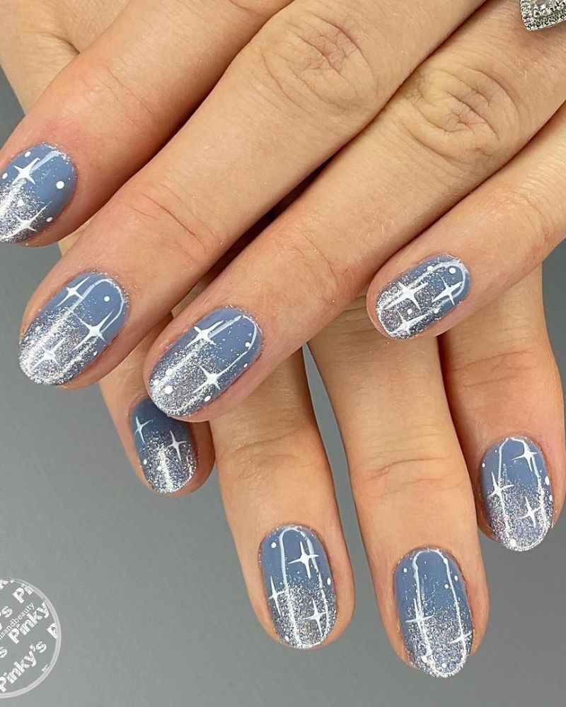 Glossy With Glitter Visual Idea Glossy With Glitter Visual Idea β Short Winter Acrylic Nails
