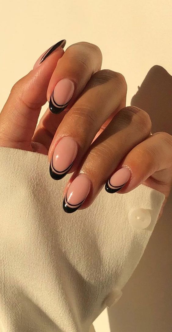 Graphic Black French Medium Oval Nails Graphic Black French Medium Oval Nails β New Years French Tip Nails 2027