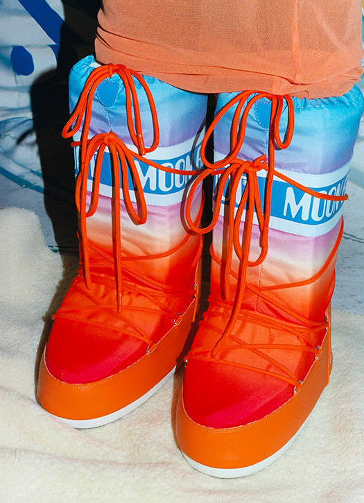 Vibrant Ombre: Multi-Color Snow Boots with Sheer Top — Moon Boots Outfits