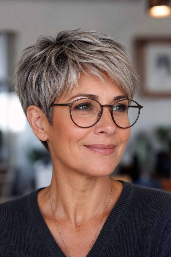 Ash Blonde With Silver Highlights Ash Blonde Pixie with Silver Ash Blonde With Silver Highlights Ash Blonde Pixie with Silver β Winter Hair Colors for Women Over 50