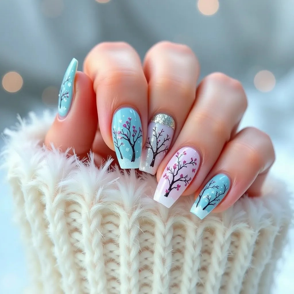 Gradient Blossom Tree Nails Gradient Blossom Tree Nails โ Winter Wonderland Nails