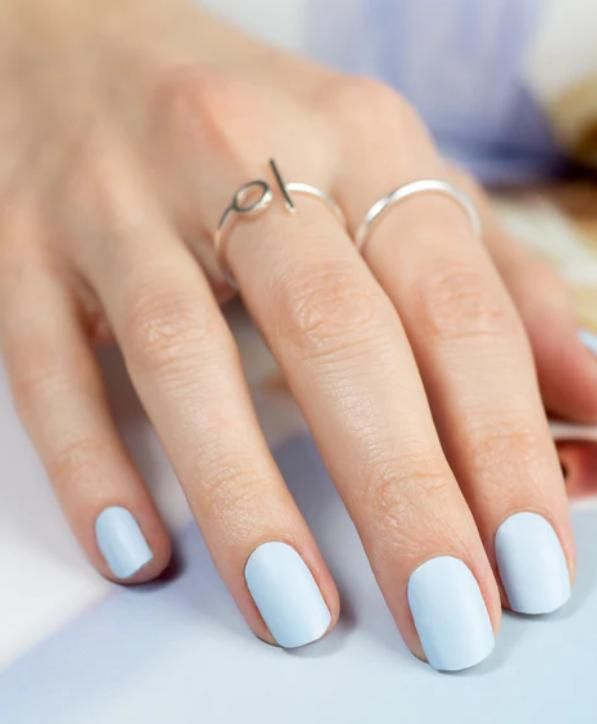 Powdery Blue Matte Short Square Nails — Winter Nail Colors for Pale Skin