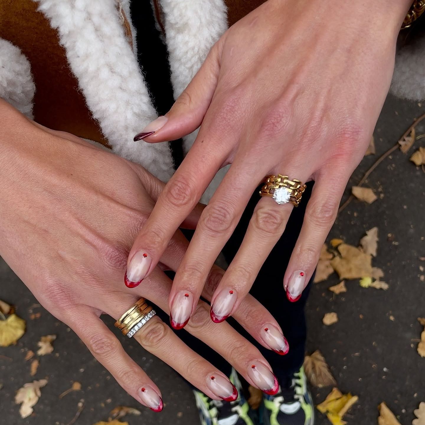 Red French Tips with Dots Red French Tips with Dots โ Classy Winter Nails