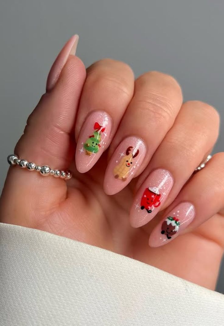 Cute Christmas Character Almond Nails — Cute Christmas Nails 2026