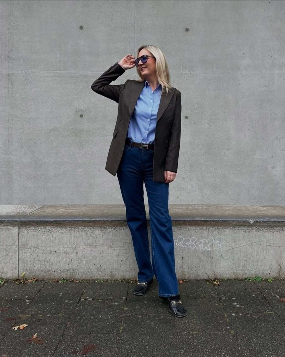 Textured Blazer with Button-Down and Denim Textured Blazer with Button-Down and Denim β Winter Teacher Outfits
