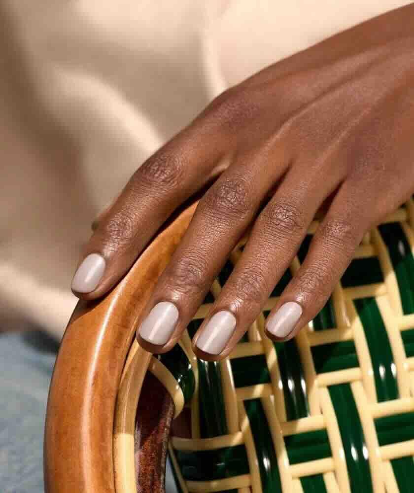 Satin Light Grey Pearlescent Nails — Winter Nail Colors for Olive Skin