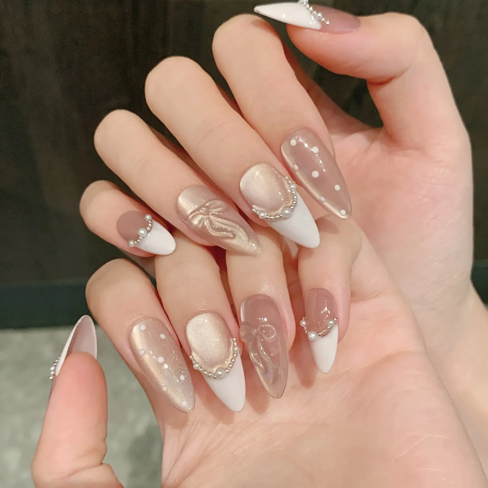 Geometric Black Nude Glitter Split Nails Geometric Black Nude Glitter Split Nails β Medium Length Winter Nails