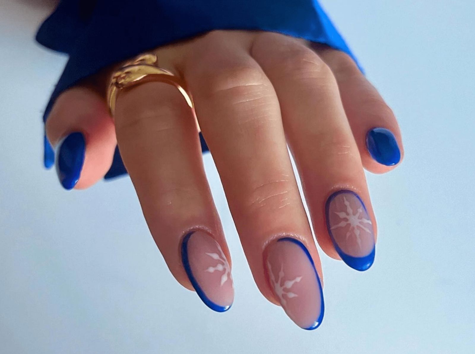 Electric Blue French Tips with Snowflakes Electric Blue French Tips with Snowflakes β Subtle Christmas Nails 2026
