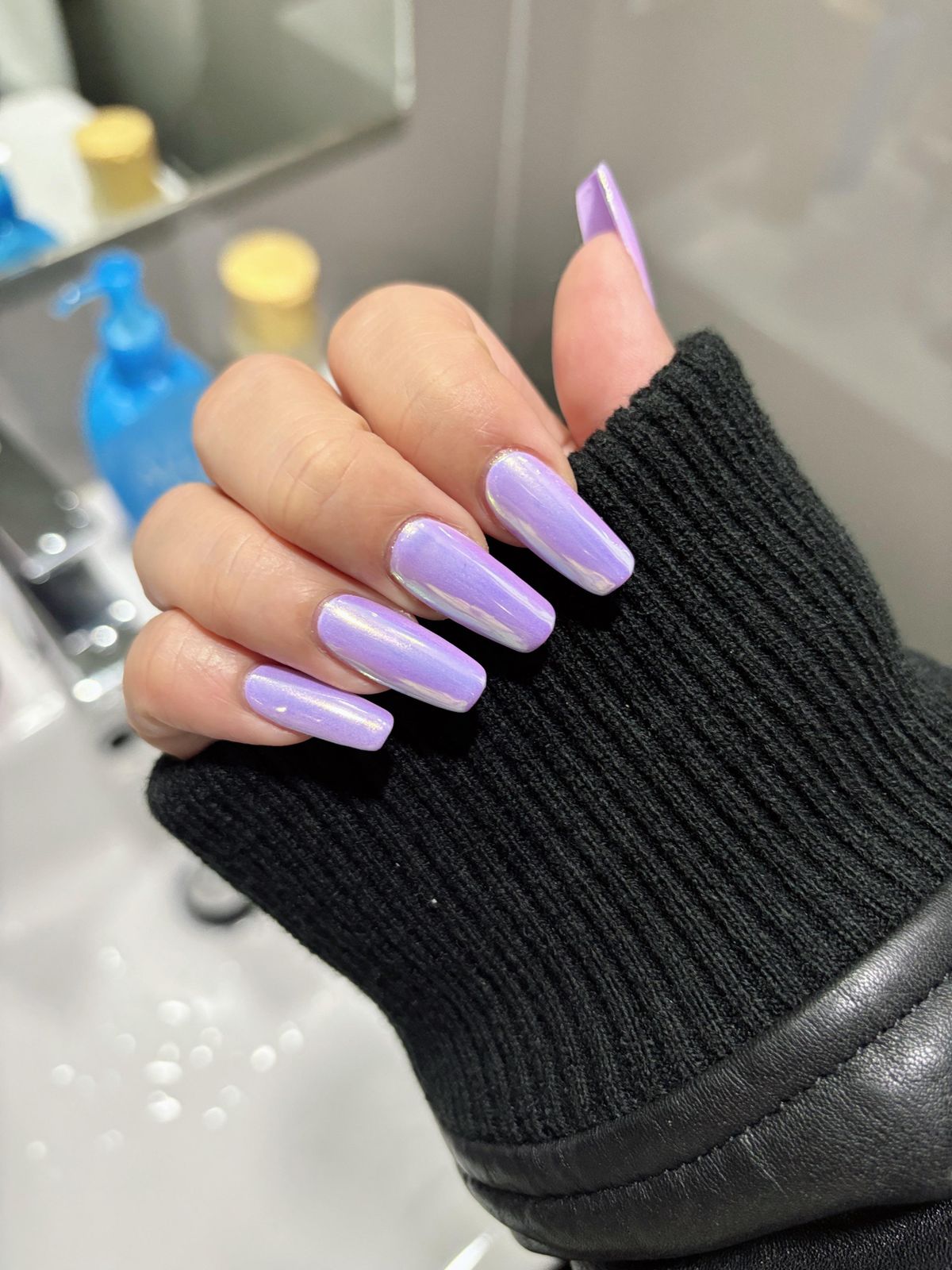 Solid Medium Purple Glossy Square Nails — Winter Purple Nails