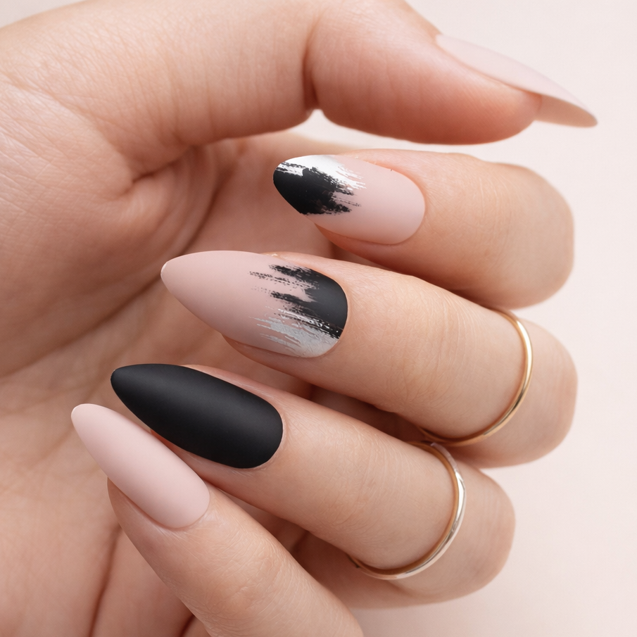 Metallic Tip Matte Black Medium Square Nails Metallic Tip Matte Black Medium Square Nails β Winter Matte Nails